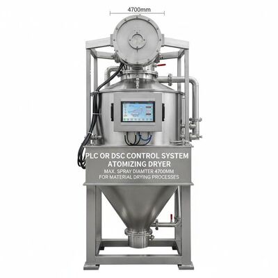 পিএলসি বা ডিএসসি কন্ট্রোল সিস্টেম এটমাইজিং ড্রায়ার সর্বাধিক স্প্রে ব্যাসার্ধ 4700 মিমি সহ উপাদান শুকানোর প্রক্রিয়াগুলির জন্য ডিজাইন করা হয়েছে